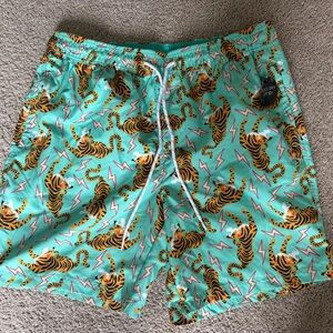 No Boundaries Green and Orange Swim Trunks Dynamic Tiger Print